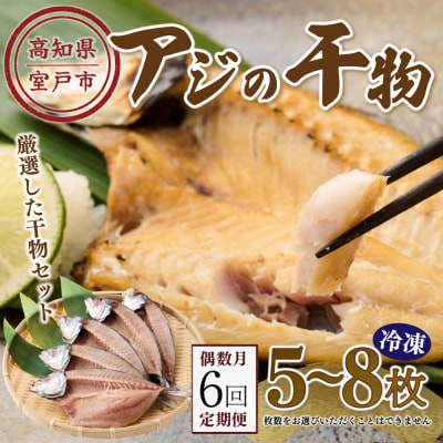 【偶数月にお届け!6回定期便】ナカイチ海産!アジの干物5～8枚 高知県 室戸市