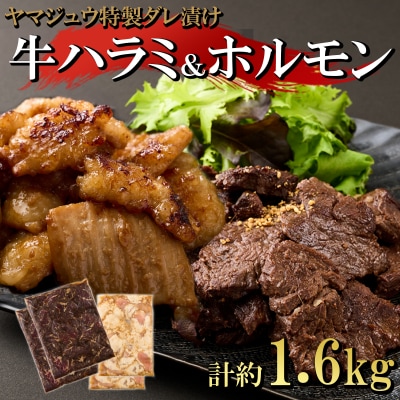 ヤマジュウの特選タレ漬け!牛ハラミ肉1kg&国産牛ホルモン600g