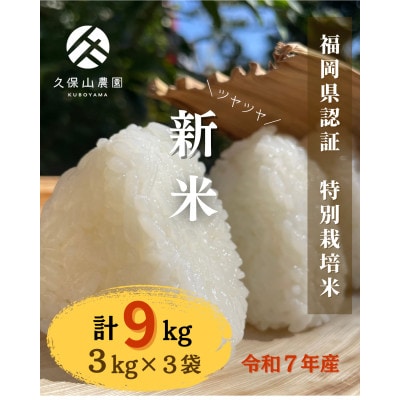 【新米】令和7年産 特別栽培米【白米】 計9kg(3kg×3袋)精米したてを農家直送でお届け!