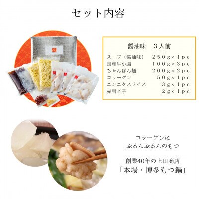 「上田商店」博多もつ鍋セット(醤油味/3人前)(筑前町)