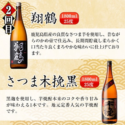 【毎月定期便】出水市3蔵のこだわり芋焼酎セット 全6種全3回