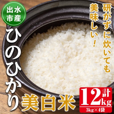 【令和6年産】鹿児島県出水市産ひのひかり　美白米12kg_I501