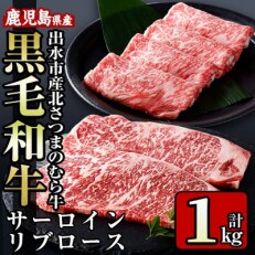 鹿児島県出水市産北さつまのむら牛リブロースサーロインセット　計1kg