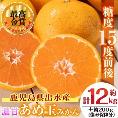 【特別栽培・最高金賞】温州みかん日本一!濃甘あめ玉みかん(約12kg+傷み保障 約200g)i571