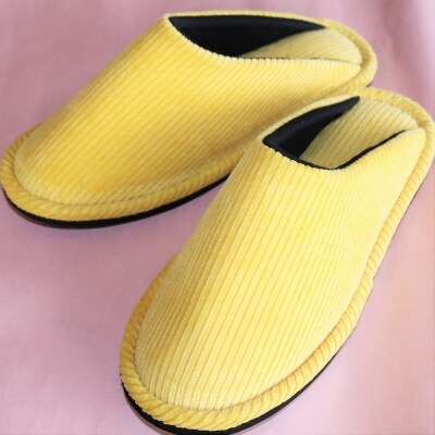 【黄色・Mサイズ】コールテンソフトスリッパ　1足【軽くてやわらか】