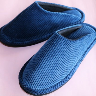 【青・Lサイズ】コールテンソフトスリッパ　1足【軽くてやわらか】