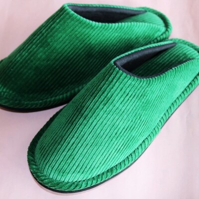 【緑・Lサイズ】コールテンソフトスリッパ　1足【軽くてやわらか】
