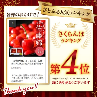 【令和8年産】さくらんぼ「佐藤錦」秀L以上1kgバラ詰 (500g×2パック)【JAさがえ西村山】 