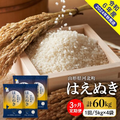 【令和6年産米】2025年3月下旬スタート はえぬき60kg(20kg×3ヶ月)定期便 山形県産
