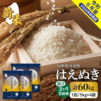 【令和6年産米】2024年11月上旬スタート はえぬき60kg(20kg×隔月3回)定期便 山形県産