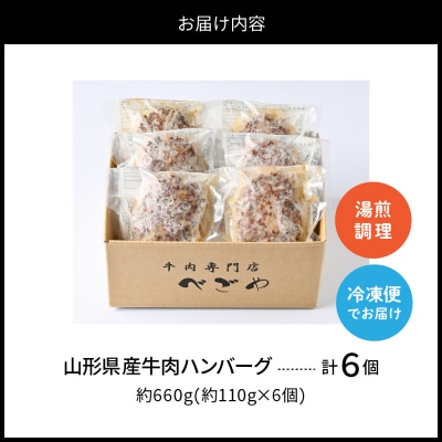 湯せんで温めるだけ!山形県産牛肉ハンバーグ660g(110g×6個入り)