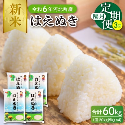 【令和6年産米】2024年10月下旬開始 はえぬき60kg(20kg×3回)隔月定期便 山形県産