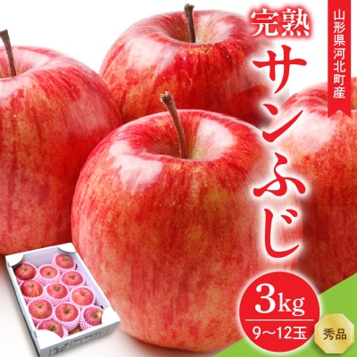 【令和7年産】サンふじりんご 完熟 3kg (9～12玉前後) 贈答用 秀品 山形県河北町産