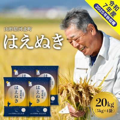 【令和7年産米】2026年5月上旬発送 はえぬき20kg(5kg×4袋) 山形県産
