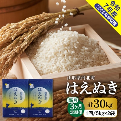 【令和7年産米】2026年1月中旬発送 はえぬき30kg(10kg×3ヶ月)隔月定期便 山形県産 
