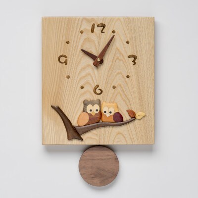 寄木振子時計(ふくろうNo.1)【0092-015】
