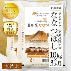 【毎月定期便】東川米ななつぼし「無洗米」10kg 【21003002】全3回