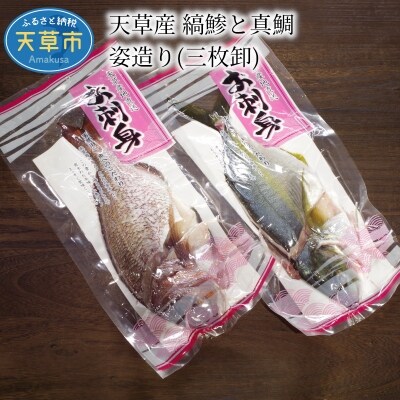 縞鯵(シマアジ)と真鯛(マダイ)姿造り(三枚卸)_S010-029