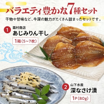 牛深海産物詰合せ 7種(あじみりん干し・混合削り節・かまぼこ等)_S075-004A