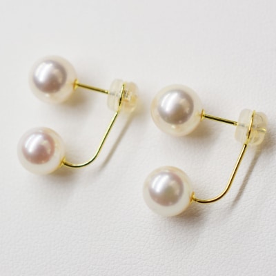 天草産 7.5-8mm 18K ホワイト ピンク あこや真珠 ピアス L字 ダブル_S085-205