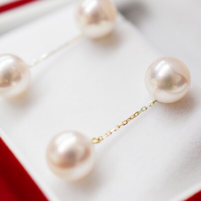 天草産 スタッドピアス ダブルパール 7.5-8mm ピンク あこや真珠_S085-224