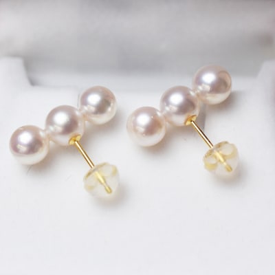 あこや真珠 パール 3連 ピンク ピアス 5.5mm ～ 6mm 両耳 ベビー_S085-234A