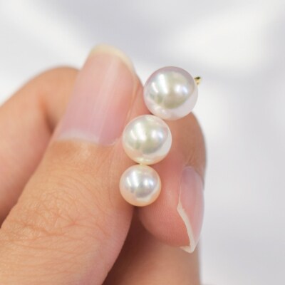 あこや真珠 パール ピンク 3連 イヤーカフ ベビー 5.5mm～7.5mm_S085-237