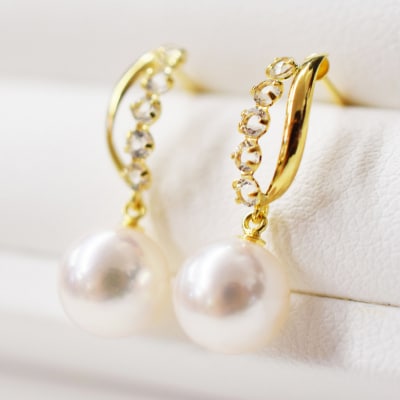 天草産 7.5mm - 8mm 半貴石 ピアス あこや真珠 ホワイトピンク_S085-274