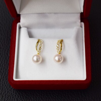 天草産 7.5mm - 8mm 半貴石 ピアス あこや真珠 ホワイトピンク_S085-274