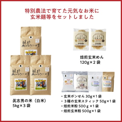 【令和7年産】健幸米15kgセット(コシヒカリ・玄米めんなど)_S067-020