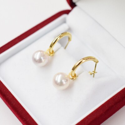あこや真珠 パールピアス ピンク フープ スタッド 両耳 8mm【K18YG】_S101-334B