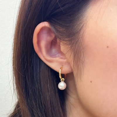 真珠 ピアス ピンク フープ スタッド 両耳 8mm【K18YG】_S101-333B-p18YG