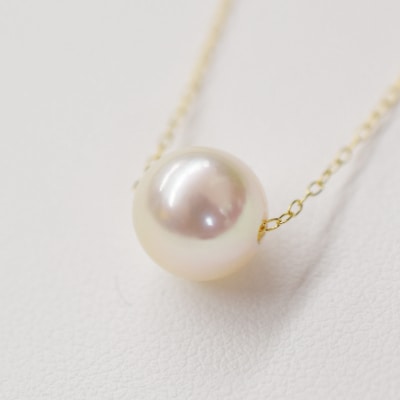 天草産9mm-9.5mm花珠級一粒ペンダントスルーあこや真珠ネックレス K18YG_S101-337