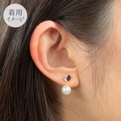 7.5-8mmロードライトガーネットアメジストスタッドピアス【K18YG】_S085-300