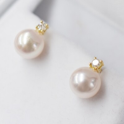 あこや真珠 7.5-8mm スタッドピアス ダイヤモンド 0.05c【K18YG】_S085-307