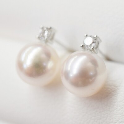 あこや真珠 7.5-8mm スタッドピアス ダイヤモンド 0.05c【K18WG】_S085-308