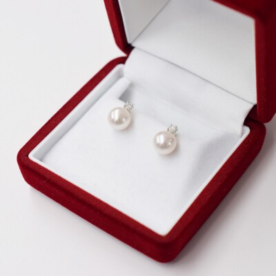 あこや真珠 7.5-8mm スタッドピアス ダイヤモンド 0.05c【K18WG】_S085-308