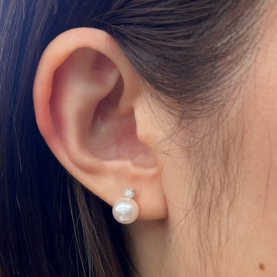 あこや真珠 7.5-8mm スタッドピアス ダイヤモンド 0.05c【K18WG】_S085-308