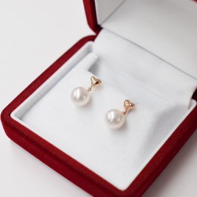 7.5-8mm ホワイトピンク あこや真珠 パールピアス ハート【K18PG】_S101-289
