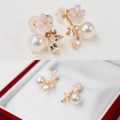 5.5-6mm K18PG シェル ホワイトトパーズ ピアス ピンク【K18PG】_S085-302