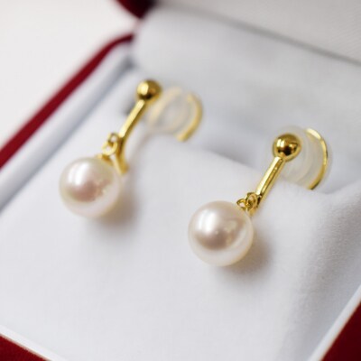 8-8.5mmあこや真珠 パールイヤリング C:シリコン大 K18YG ブラ_S085-330A