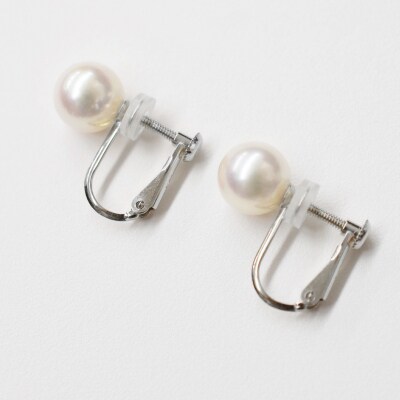 8-8.5mmあこや真珠 パールイヤリング F:シリコン小 K14WG 直結_S085-333A