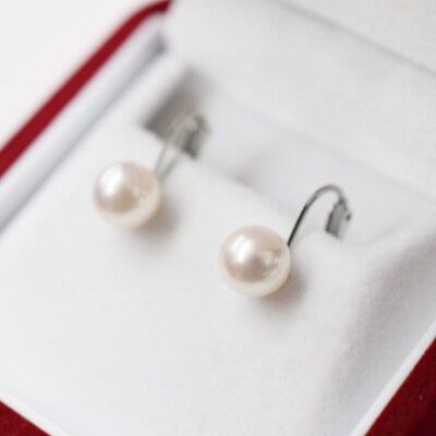 8-8.5mmあこや真珠 パールイヤリング F:シリコン小 K14WG 直結_S085-333A