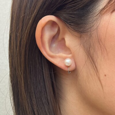 8-8.5mmあこや真珠 パールイヤリング F:シリコン小 K14WG 直結_S085-333A