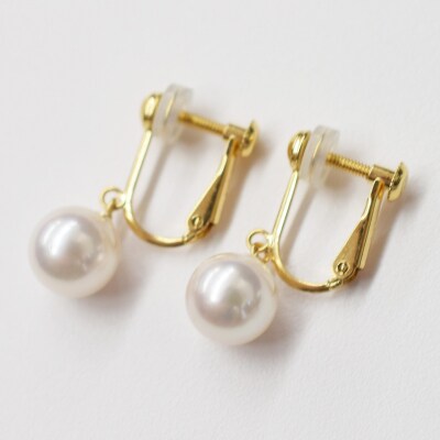 8-8.5mmあこや真珠 パールイヤリングG:シリコン小 K18YG ブラ_S085-334A