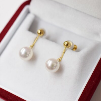 8-8.5mmあこや真珠 パールイヤリングG:シリコン小 K18YG ブラ_S085-334A