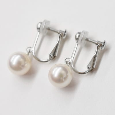 8-8.5mm あこや真珠 パールイヤリング H:シリコン小 K14WG ブラ_S085-335A