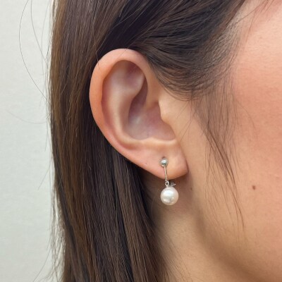 8-8.5mm あこや真珠 パールイヤリング H:シリコン小 K14WG ブラ_S085-335A