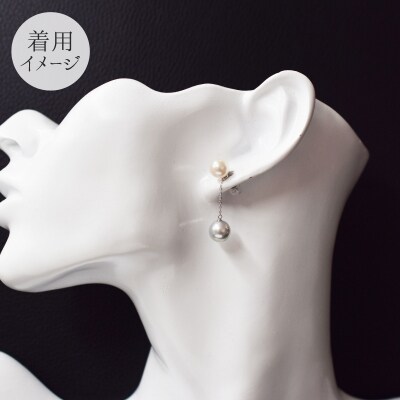 あこや真珠 7.5-8mm×8-8.5mm 18Kダブルパールピアス【K14WG】_S085-351