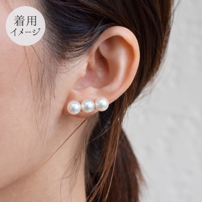天草産 K18 3連パールピアス あこや真珠7.5mm-8mm K14WG_S085-354A
